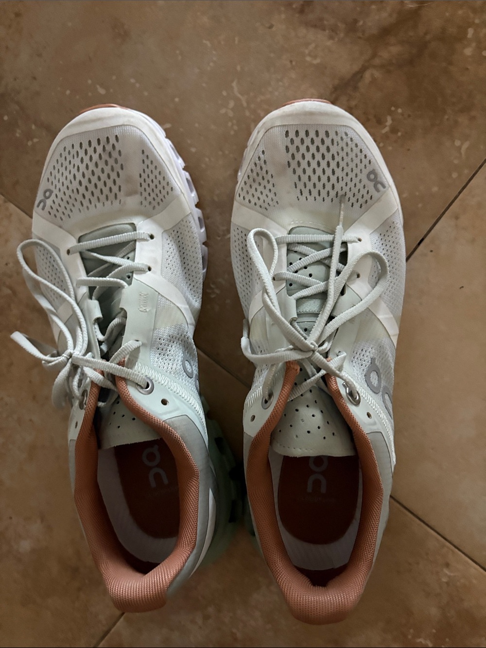 On Running Women’s Athletic Shoes in White with Peach Accents